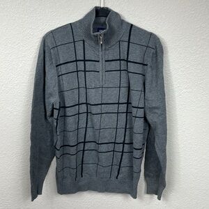 Gap Quarter Zip Windowpane Plaid Sweater Preppy Academia Gray Sz L